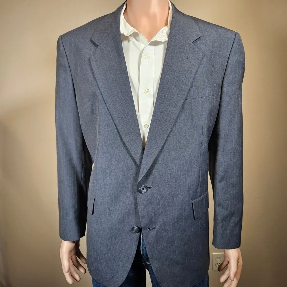 Hart Schaffner Marx Viracle Blue Gray Wool Suit Jacket Blazer Mens 46R Dillard's